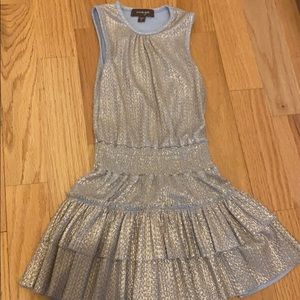 Imoga NWOT gold and silver flare ruffle dress